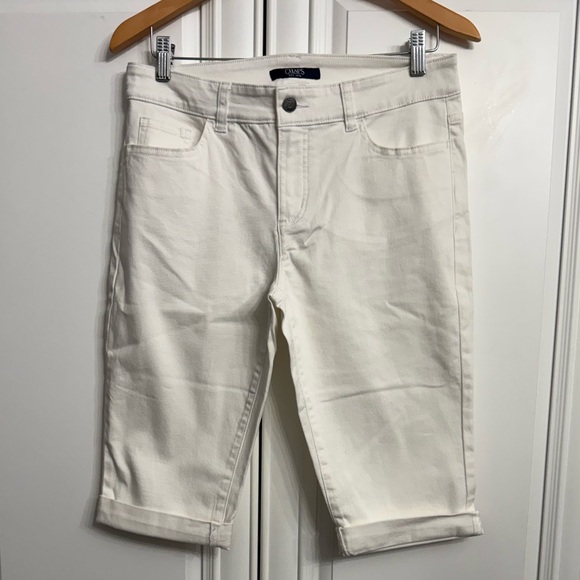 Chaps Pants - NWOT Chaps Women’s Size 8 White Denim 5 Pocket Bermuda Cuffed Shorts Knee Length